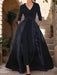 Mother of the Bride V-Neck Pantsuit with 3/4 Sleeves and Flower Belt