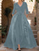 Mother of the Bride V-Neck Pantsuit with 3/4 Sleeves and Flower Belt