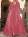 Mother of the Bride V-Neck Pantsuit with 3/4 Sleeves and Flower Belt