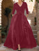Mother of the Bride V-Neck Pantsuit with 3/4 Sleeves and Flower Belt