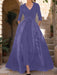 Mother of the Bride V-Neck Pantsuit with 3/4 Sleeves and Flower Belt