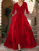 Mother of the Bride V-Neck Pantsuit with 3/4 Sleeves and Flower Belt