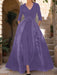 Mother of the Bride V-Neck Pantsuit with 3/4 Sleeves and Flower Belt