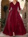 Mother of the Bride V-Neck Pantsuit with 3/4 Sleeves and Flower Belt