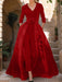 Mother of the Bride V-Neck Pantsuit with 3/4 Sleeves and Flower Belt