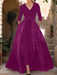 Mother of the Bride V-Neck Pantsuit with 3/4 Sleeves and Flower Belt