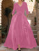 Mother of the Bride V-Neck Pantsuit with 3/4 Sleeves and Flower Belt