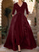 Mother of the Bride V-Neck Pantsuit with 3/4 Sleeves and Flower Belt
