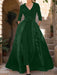 Mother of the Bride V-Neck Pantsuit with 3/4 Sleeves and Flower Belt