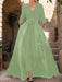 Mother of the Bride V-Neck Pantsuit with 3/4 Sleeves and Flower Belt