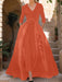 Mother of the Bride V-Neck Pantsuit with 3/4 Sleeves and Flower Belt