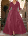 Mother of the Bride V-Neck Pantsuit with 3/4 Sleeves and Flower Belt