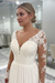 V-neck Open Back Appliques Lace A-Line Wedding Dresses Long Sleeve