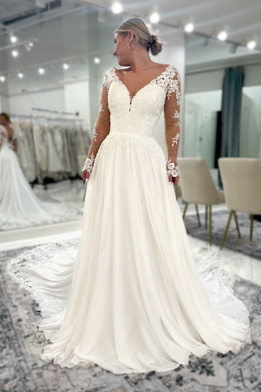 Backless Open Back Lace Appliques Straps  Wedding Dress main image 1