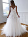 V Neck Open Back White Lace Long Prom Dresses, White Lace Wedding Dresses, White Formal Evening Dresses 
