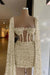 Charming Sequined Pleated Sheath Homecoming Dress Short with Long Sleeves Light Yellow