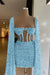 Charming Sequined Pleated Sheath Homecoming Dress Short with Long Sleeves Sky Blue