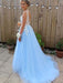 A-Line/Princess V-neck Sleeveless Sweep/Brush Train Applique Tulle Dresses - Prom Dresses