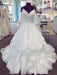 V Neck tti Straps Puffy White Long Wedding Dresses, V Neck Puffy White Prom Dresses, White Formal Evening Dresses