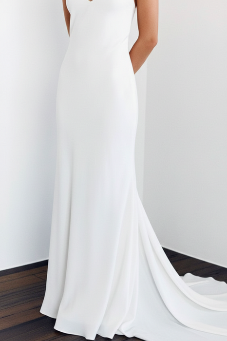 V-Neck Sleeveless Backless Long Bridal Dresses-Bridelily V-Neck Sleeveless Backless Long Bridal Dresses-Bridelily