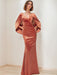 V-Neck Floor-Length Velvet Mother of the Bride Sheath Dress with Ruffled Half Sleeves