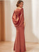 V-Neck Floor-Length Velvet Mother of the Bride Sheath Dress with Ruffled Half Sleeves