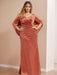 V-Neck Floor-Length Velvet Mother of the Bride Sheath Dress with Ruffled Half Sleeves