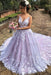 V Neck White Lace Long Prom Dresses, Long White Lace Formal Evening Dresses, Lace Ball Gown