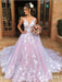 V Neck White Lace Long Prom Dresses, Long White Lace Formal Evening Dresses, Lace Ball Gown