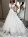 V Neck White Lace Long Prom Dresses, White Lace Wedding Dresses, White Formal Evening Dresses 