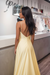V Neck Yellow Satin Long Prom Dresses