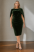 Dark Green Plus size Fuchsia velvet dress with a cowl neck and cape sleeves #30
