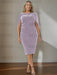Plus size lilac velvet dress with a cowl neck and cape sleeves