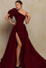 Vintage Burgundy One-Shoulder Mermaid Prom Dress with Slit