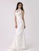 Vintage Inspired Illusion Neck Sheath/Column Wedding Dress with Lace Overlay misshow