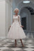 Elegant Tulle Aline Wedding Dress with Appliques Long Sleeves Tea Length Bridal Dress