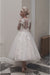 Elegant Tulle Aline Wedding Dress with Appliques Long Sleeves Tea Length Bridal Dress