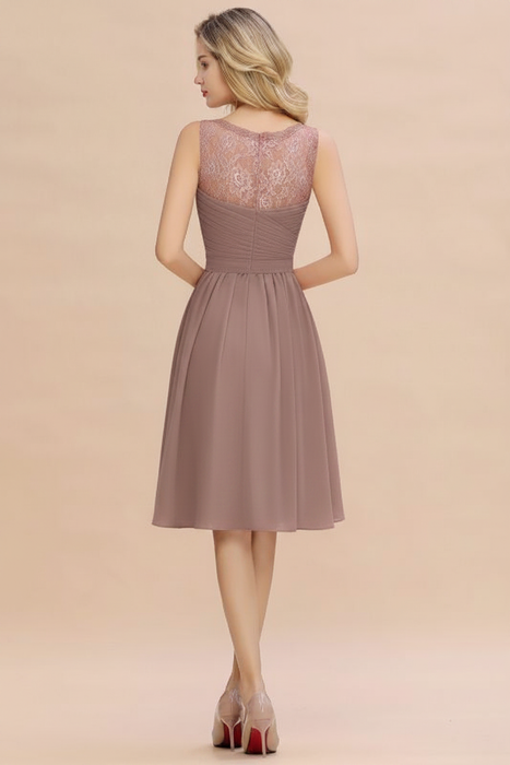 Vintage Mauve Ruffle Chiffon Short Bridesmaid Dress Sleeveless V-Neck Aline Knee Length Homecoming Dress - Prom Dresses