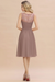 Vintage Mauve Ruffle Chiffon Short Bridesmaid Dress Sleeveless V-Neck Aline Knee Length Homecoming Dress - Prom Dresses