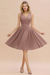 Vintage Mauve Ruffle Chiffon Short Bridesmaid Dress Sleeveless V-Neck Aline Knee Length Homecoming Dress - Prom Dresses