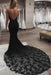 Vintage Spaghetti Strap Mermaid Lace Appliques Boho Wedding Dress Black- Wedding Dresses