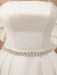 Vintage Spaghetti Straps Backless Satin Short Wedding Dress with Pearls At Waist misshow