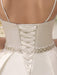 Vintage Spaghetti Straps Backless Satin Short Wedding Dress with Pearls At Waist misshow