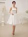 Vintage Spaghetti Straps Backless Satin Short Wedding Dress with Pearls At Waist misshow