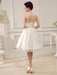 Vintage Spaghetti Straps Backless Satin Short Wedding Dress with Pearls At Waist misshow
