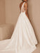 VIntage Wedding Dress Jewel Neck Sleeveless Natural Waist Floor Length Backless Matte Satin Cathedral Train Bridal Dress