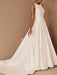 VIntage Wedding Dress Jewel Neck Sleeveless Natural Waist Floor Length Backless Matte Satin Cathedral Train Bridal Dress