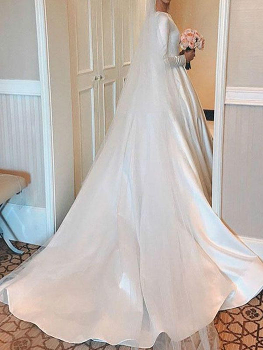 VIntage Wedding Dress Jewel Neck Sleeveless Natural Waist Satin Fabric Chapel Train Pleated Traditional Dresses For Bride