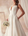 vintage wedding dresses 2021 a line v neck sleeveless floor length pleat bridal gowns with train