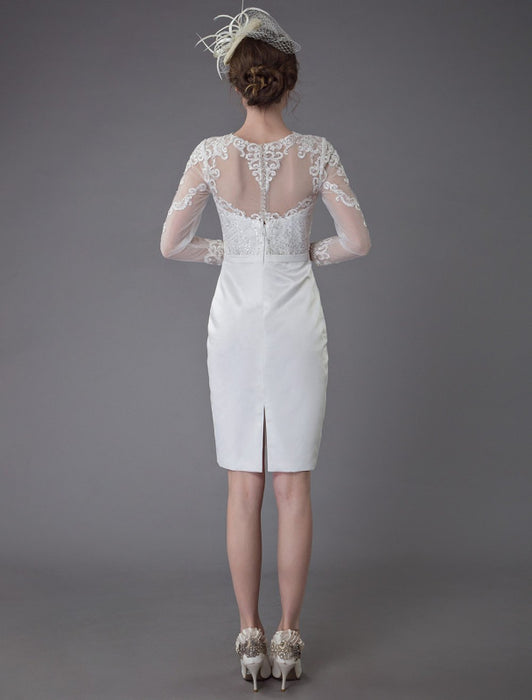 Vintage Wedding Dresses Jewel Long Sleeve Sheath Short Bridal Dress